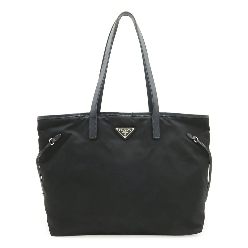 Prada Triangle Tote Tessuto Saffiano Bag Shoulder Leather Black Nero Black Duty